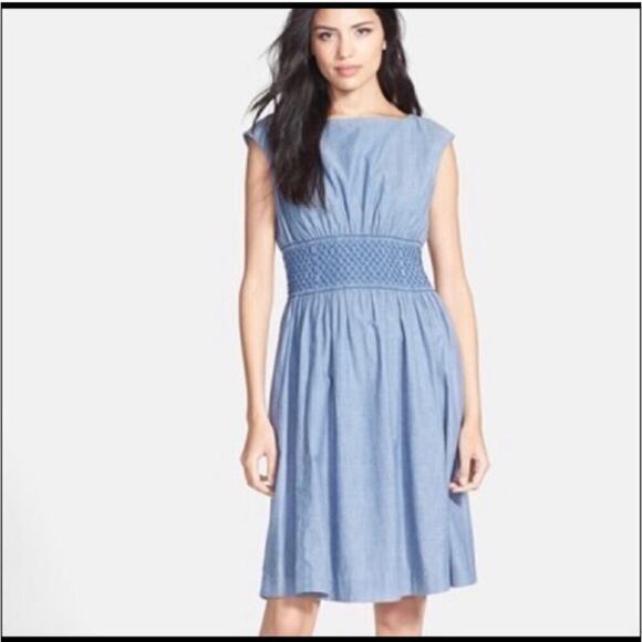 KATE SPADE New York Chambray Blaire Fit & Flare Smocked Waist Dress, Size 0 - Picture 1 of 13